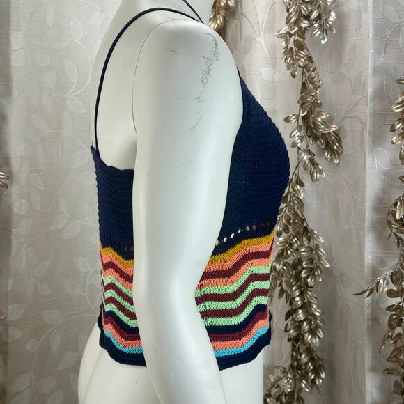 Mossimo Chevron Crochet Knit Tank Top Small Navy Multicolor‎ Boho Festival - Picture 4 of 12